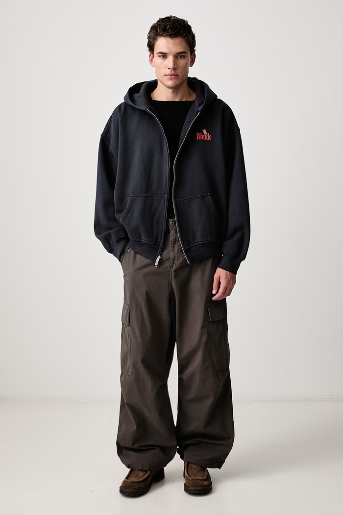 RHUDE American Spirit bluza rozpinana z kapturem bawełniana męska RHFW26HO11012 granatowy AW26