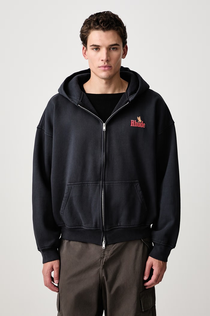 Odzież RHUDE American Spirit bluza rozpinana z kapturem bawełniana męska RHFW26HO11012 granatowy