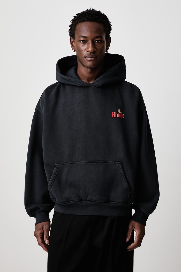 RHUDE American Spirit кофта з капюшоном бавовняна чоловіча чорний RHFW26HO02012