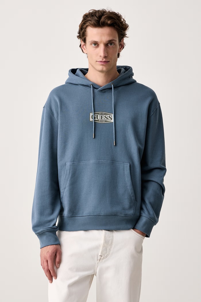 Guess Jeans Bluza z kapturem męska bawełniana niebieski M6BQ12.K5459