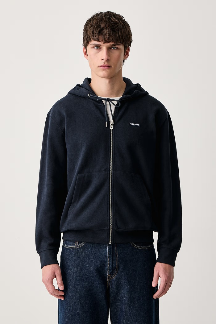 Guess Jeans Dukserica sa kapuljačom za muškarce s pamukom mornarsko plava M6BQ05.K5406