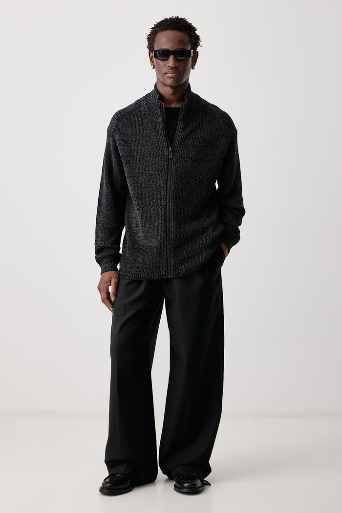 Yohji Yamamoto ZIP HIGH sweter rozpinany męski z wełną KN3667 czarny AW26