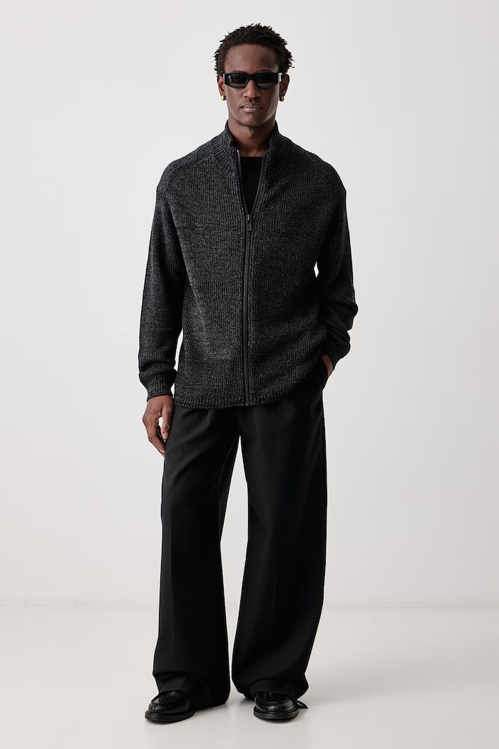 Yohji Yamamoto ZIP HIGH sweter rozpinany męski z wełną KN3667 czarny AW26