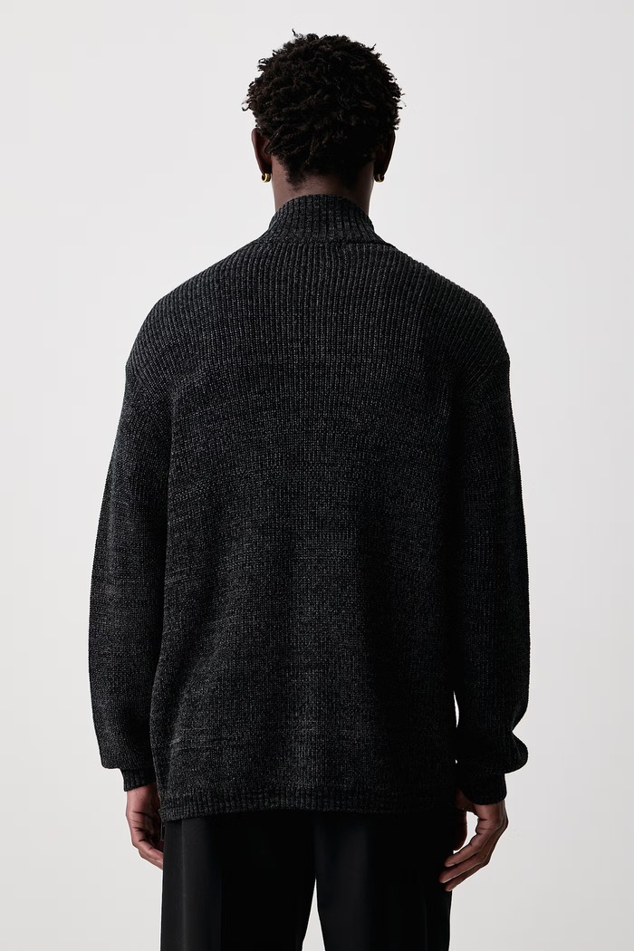 Odzież Yohji Yamamoto ZIP HIGH sweter rozpinany męski z wełną KN3667 czarny