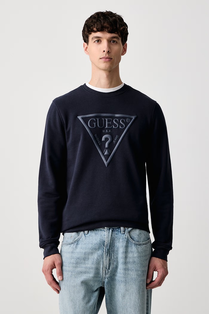 Guess Dukserica za muškarce s pamukom mornarsko plava M6YQ37.K4103