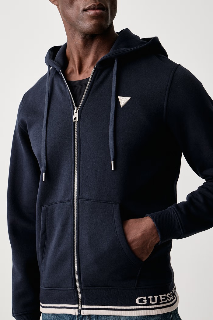 Bluza rozpinana z kapturem męska z bawełną Guess M6BQ48.K6168 granatowy