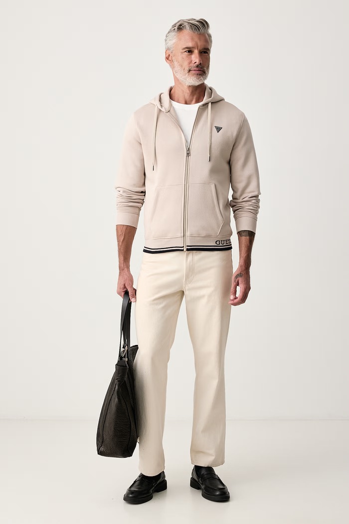 Guess Rozepínací mikina s kapucí pánská s bavlnou M6BQ48.K6168 béžová AW26