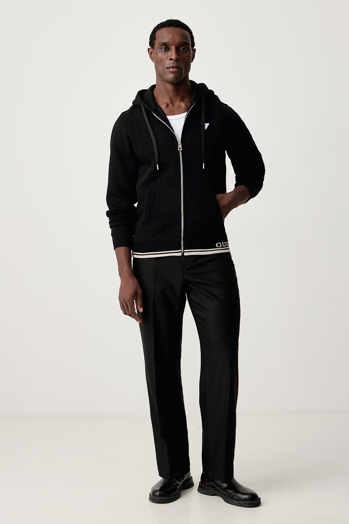Guess Rozepínací mikina s kapucí pánská s bavlnou M6BQ48.K6168 černá AW26