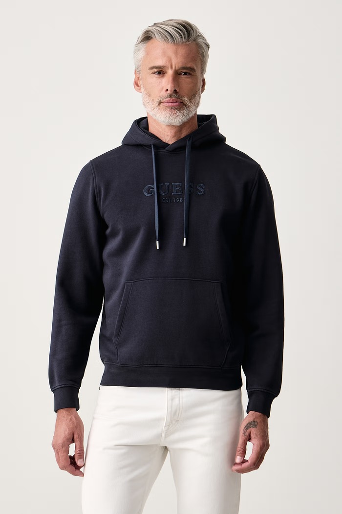 Guess Mikina s kapucňou pánska s bavlnou tmavomodrá M6BQ36.K6161