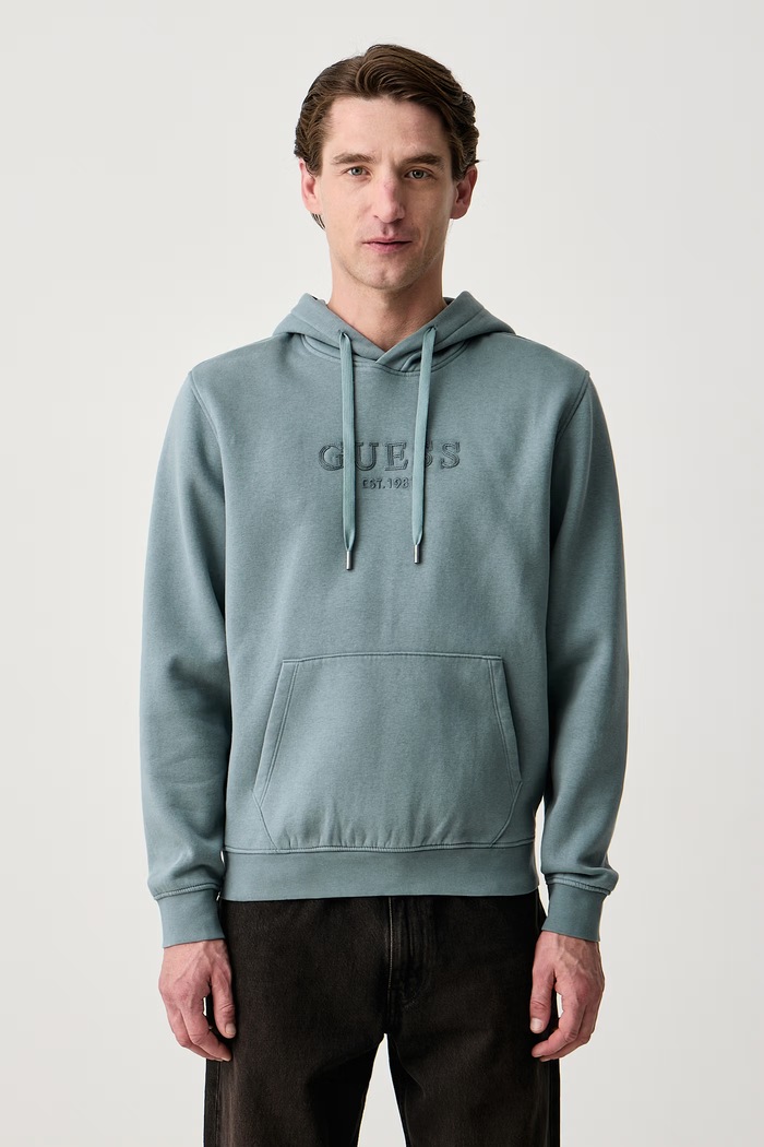 Guess Bluza z kapturem męska z bawełną turkusowy M6BQ36.K6161