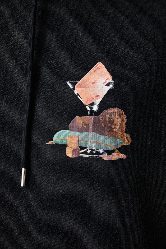 Bluza z kapturem męska bawełniana Glass Lion Drôle de Monsieur czarny M.HO215.CO127