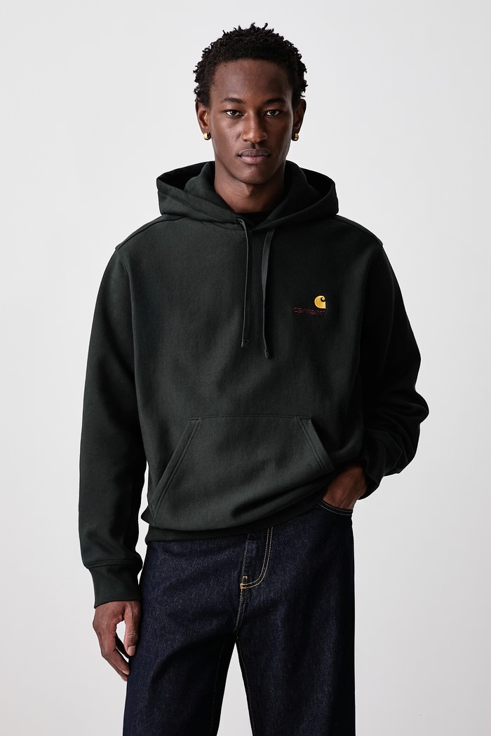 Carhartt WIP American Script bluza z kapturem z bawełną męska zielony I028279.3T6XX