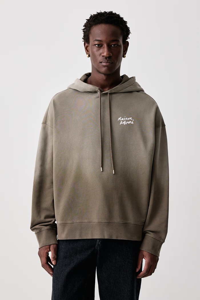 Maison Kitsuné Handwriting bluza z kapturem bawełniana męska brązowy MRMJH05KMBIT5