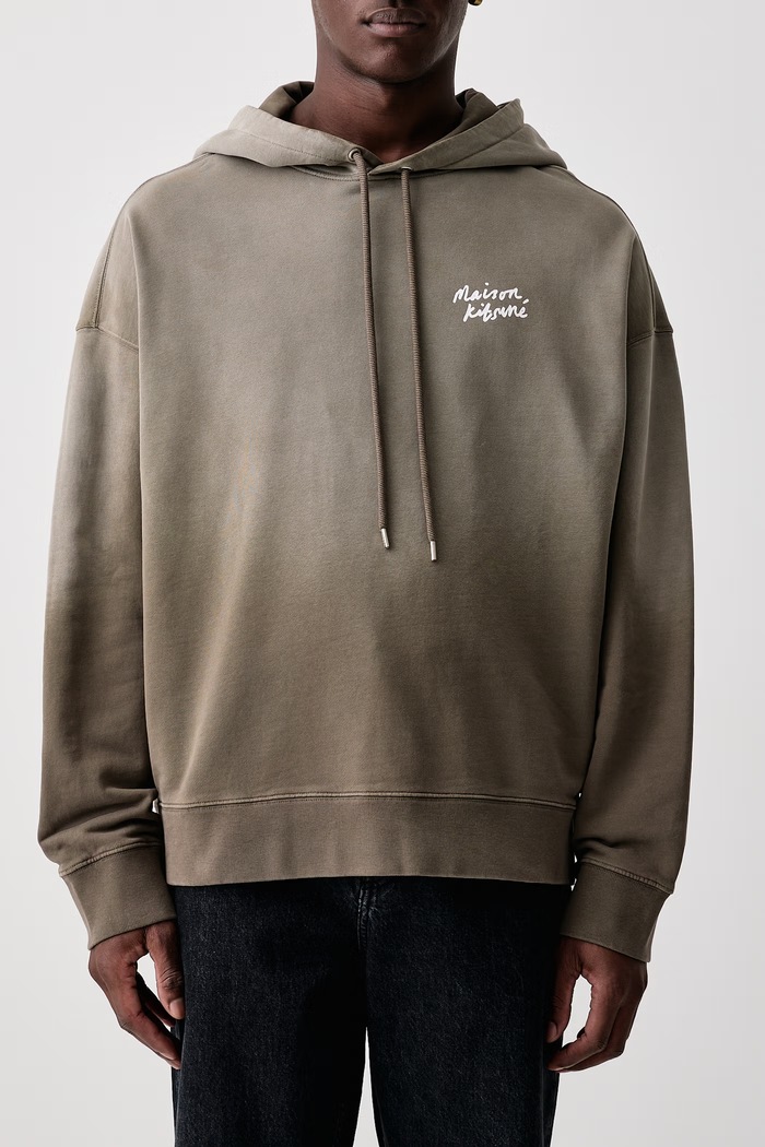Handwriting bluza z kapturem bawełniana męska Maison Kitsuné brązowy MRMJH05KMBIT5