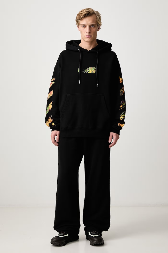 Off-White Spices Arrow Skate hanorac cu glugă din bumbac pentru bărbați 44MBB085F26F004001 negru AW26