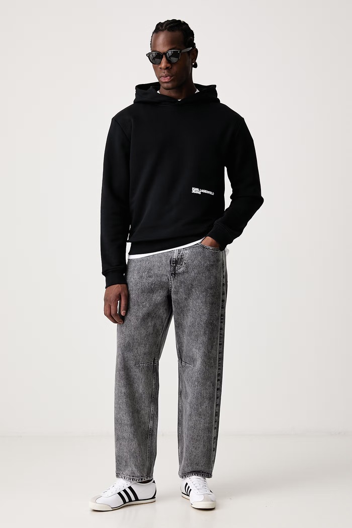 Karl Lagerfeld Jeans Mikina s kapucňou pánska s bavlnou B4M20023 čierna AW26