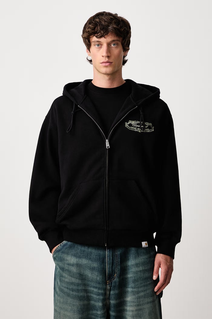 Odzież Carhartt WIP Hooded Chez WIP Jacket bluza rozpinana z kapturem z bawełną męska I037280 czarny
