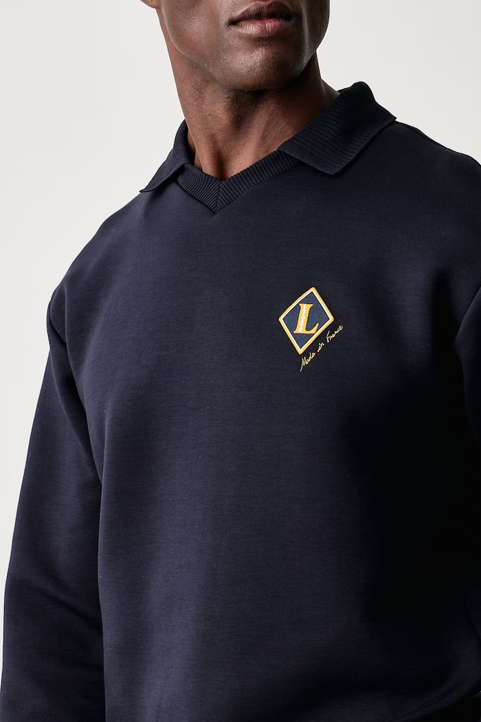 Felpa da uomo con cotone Lacoste SH8631 blu navy
