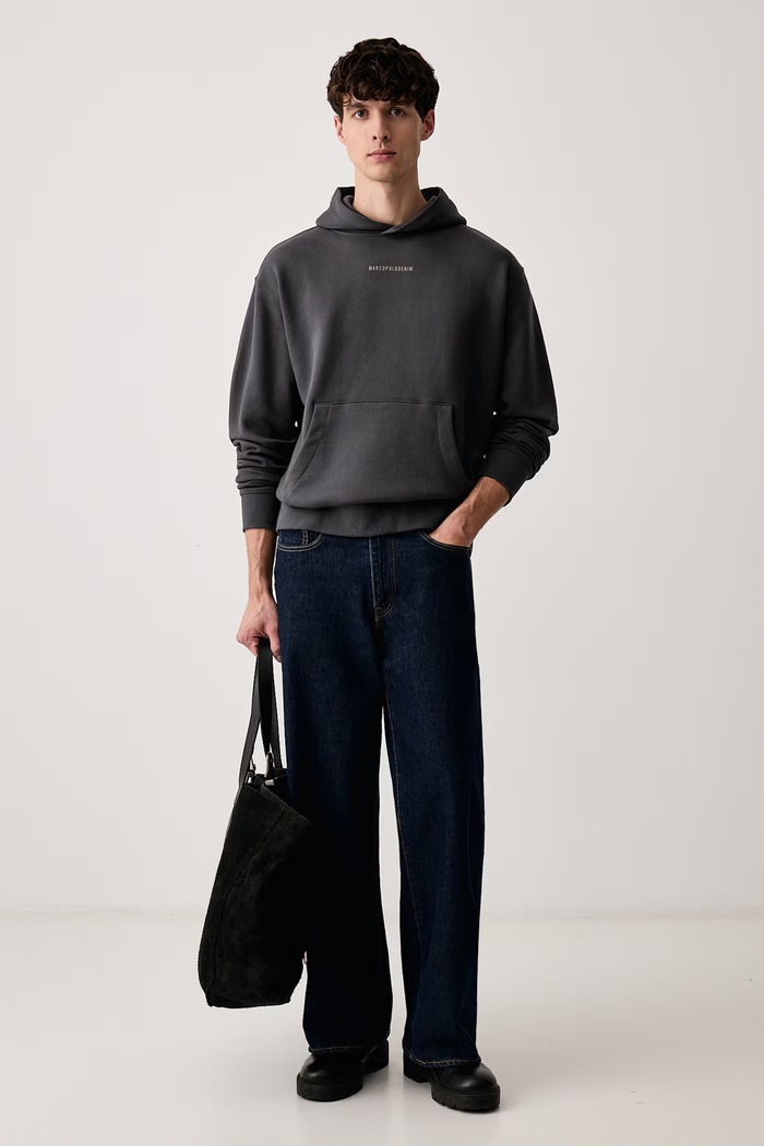 Marc O'Polo Bluza z kapturem męska bawełniana 5000012876 szary AW26