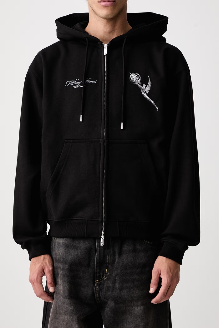 Bluza rozpinana z kapturem bawełniana męska Filling Pieces czarny 422633501389