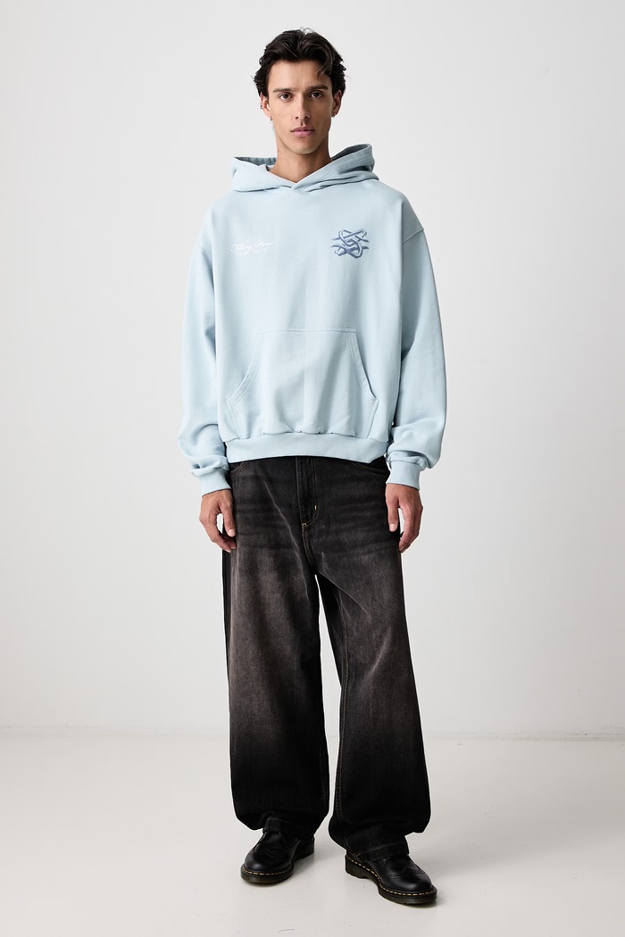 Filling Pieces Bluza z kapturem bawełniana męska 422632501387 niebieski AW26