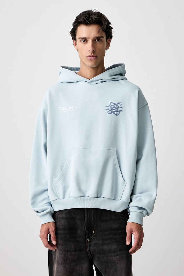 Odzież Filling Pieces Bluza z kapturem bawełniana męska 422632501387 niebieski