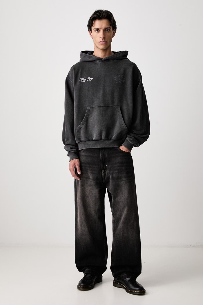 Filling Pieces Bluza z kapturem bawełniana męska 422632501387 czarny AW26