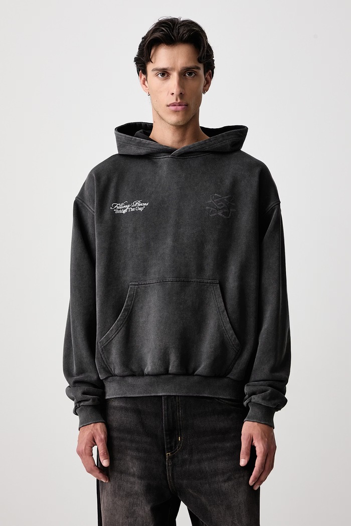 Odzież Filling Pieces Bluza z kapturem bawełniana męska 422632501387 czarny