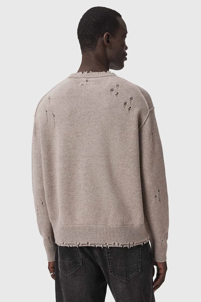 AllSaints Sweter męski z wełną WOLF M017KF beżowy AW26