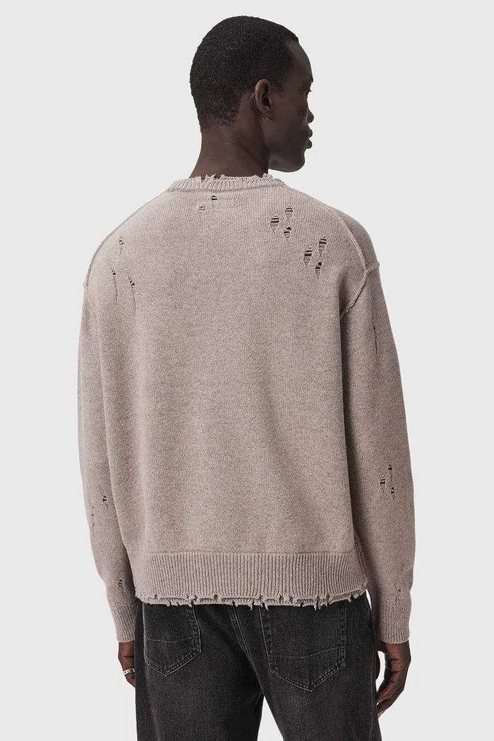 AllSaints Sweter męski z wełną WOLF M017KF beżowy AW26