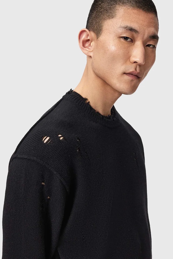 Sweter męski z wełną WOLF AllSaints M017KF czarny