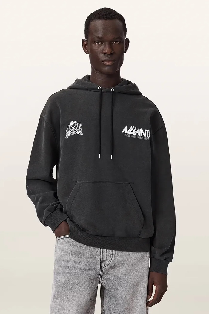 AllSaints bluza z kapturem męska bawełniana CHROMIUM M001NF czarny AW26
