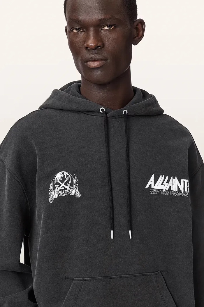 AllSaints bluza z kapturem męska bawełniana CHROMIUM czarny M001NF