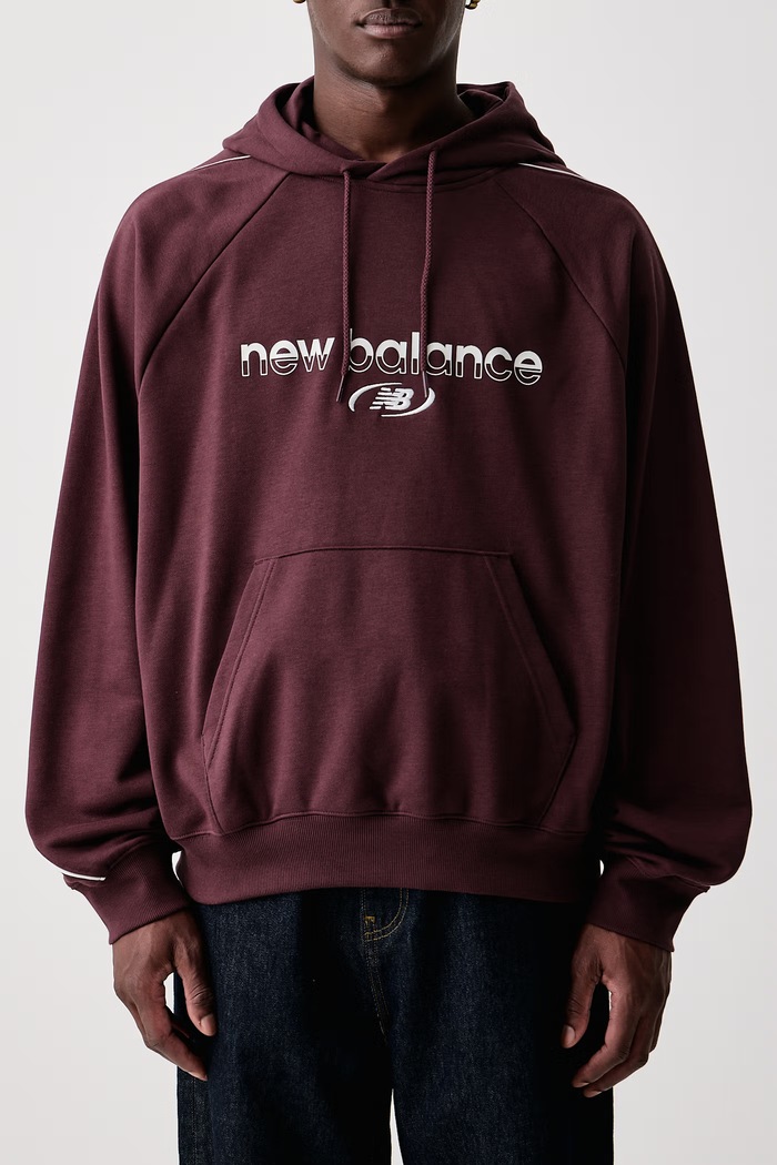 Bluza z kapturem męska z bawełną New Balance czerwony MT62W318YLR