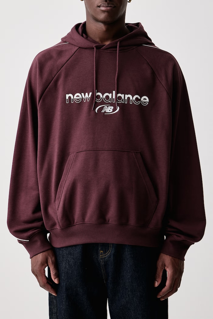 Bluza z kapturem męska z bawełną New Balance czerwony MT62W318YLR