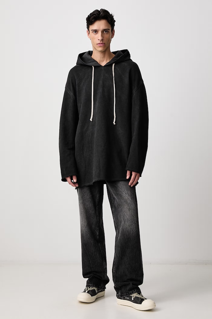 Rick Owens DRKSHDW Peter hanorac cu glugă din bumbac pentru bărbați DU02F6280.FDP negru AW26
