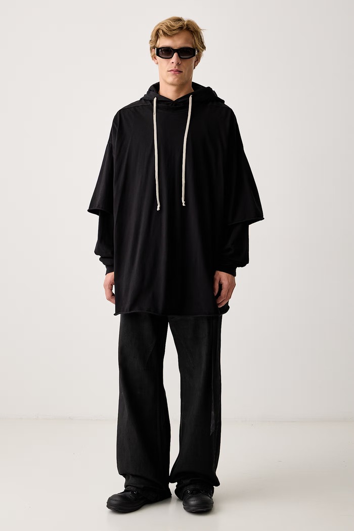 Rick Owens DRKSHDW Tommy Hustler mikina s kapucňou bavlnená pánska DU02F6271.RN čierna AW26