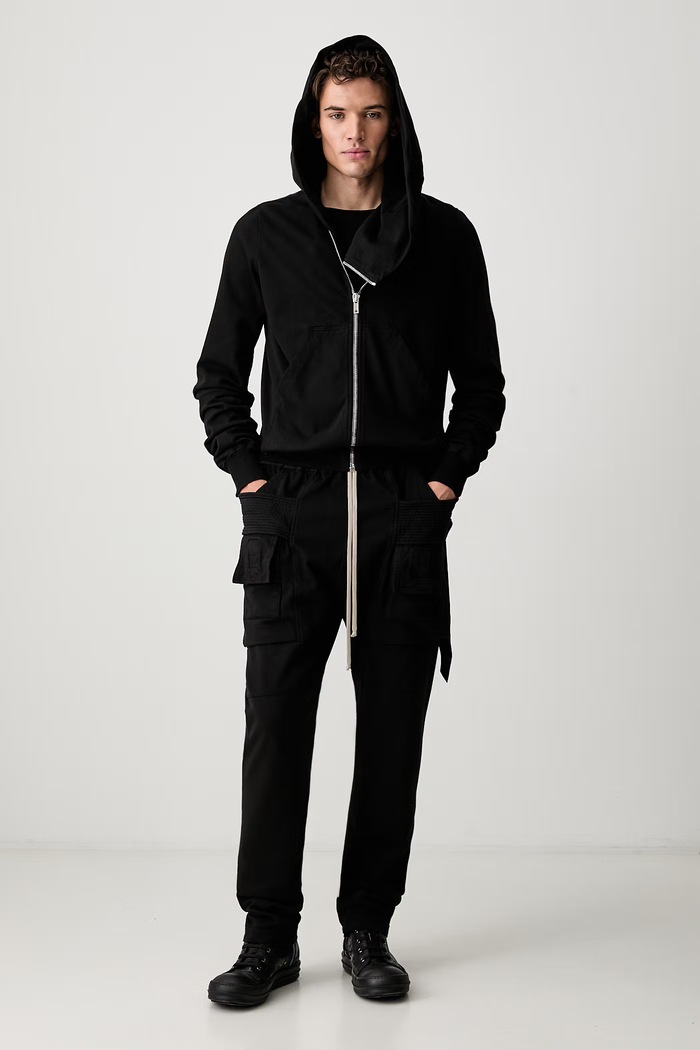 Rick Owens DRKSHDW Mountain mikina na zips s kapucňou bavlnená pánska DU02F6286.RIG čierna AW26