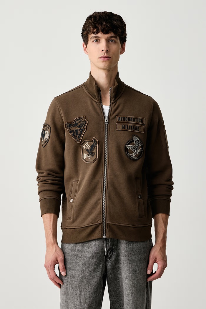 Aeronautica Militare Bluza rozpinana męska z bawełną brązowy FE2143UF00686