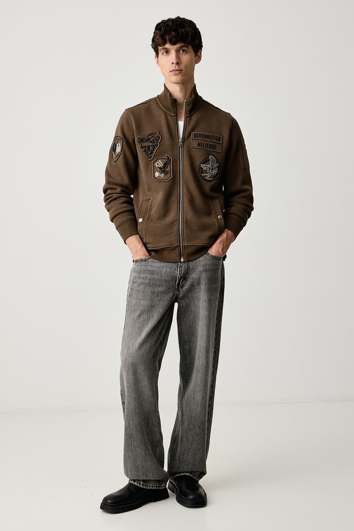 Aeronautica Militare Bluza rozpinana męska z bawełną FE2143UF00686 brązowy AW26