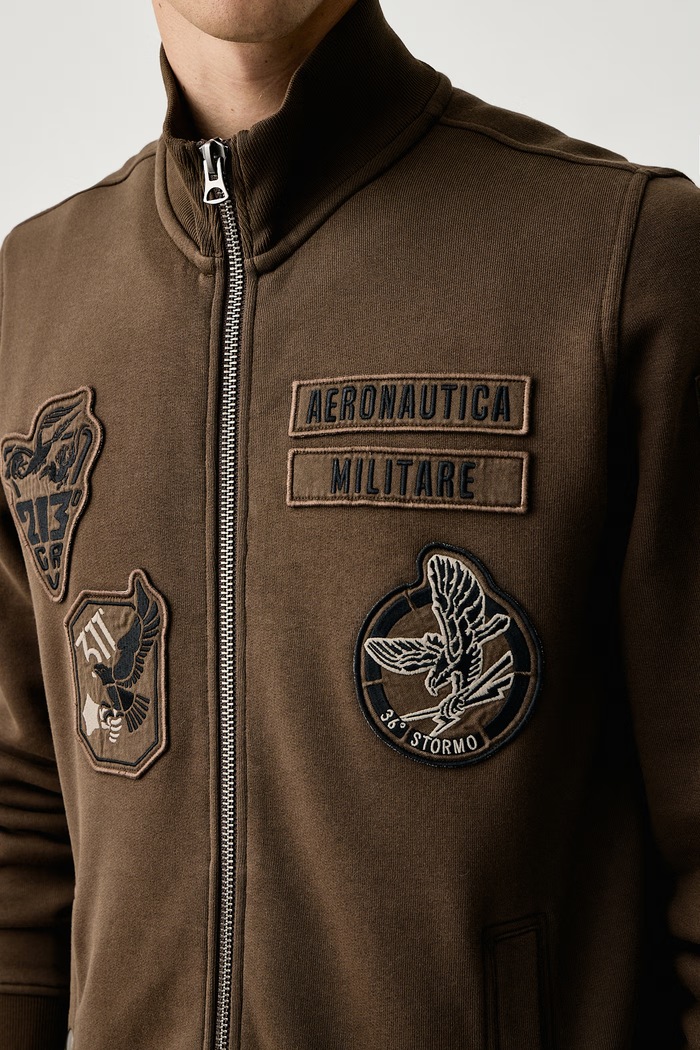Bluza rozpinana męska z bawełną Aeronautica Militare FE2143UF00686 brązowy