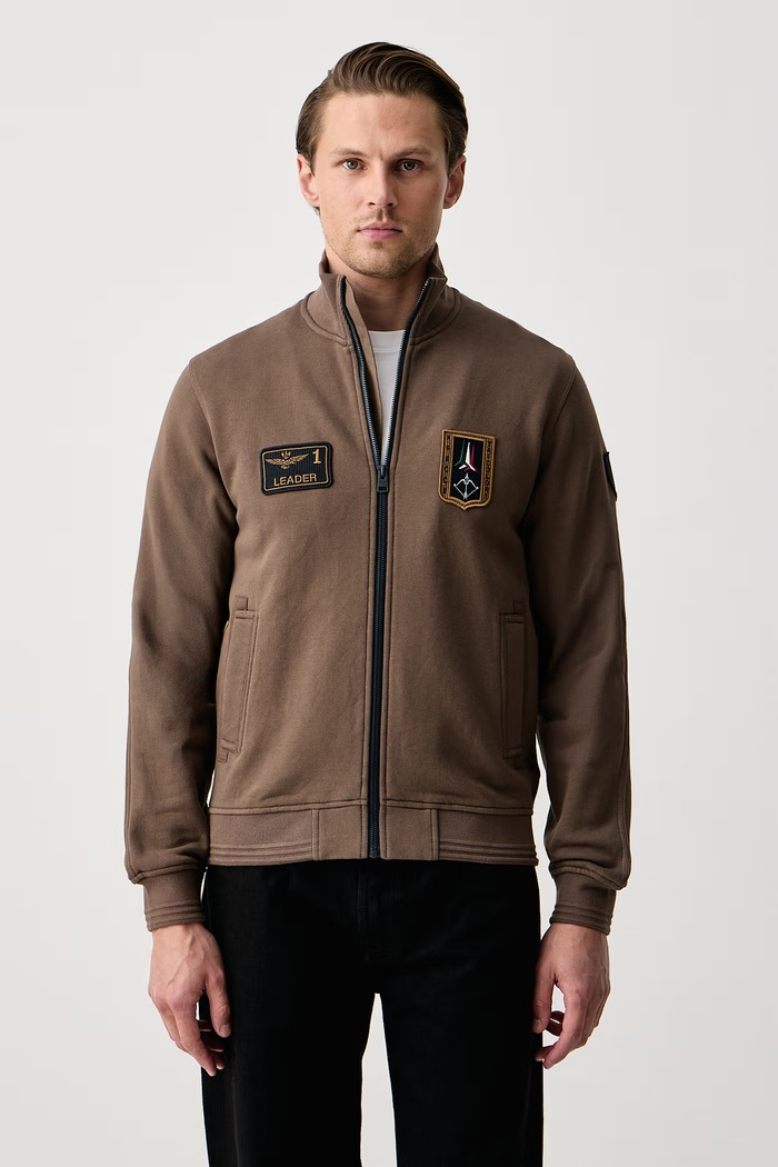 Aeronautica Militare Bluza rozpinana męska bawełniana brązowy FE2130UF00689