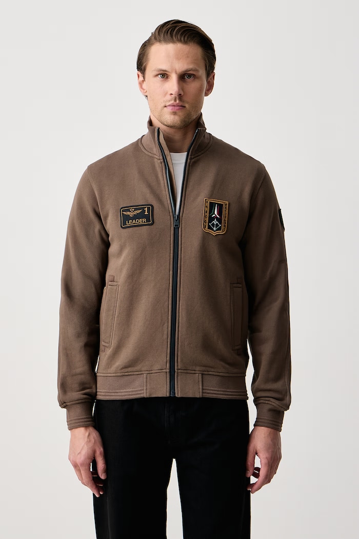 Aeronautica Militare Bluza rozpinana męska bawełniana brązowy FE2130UF00689