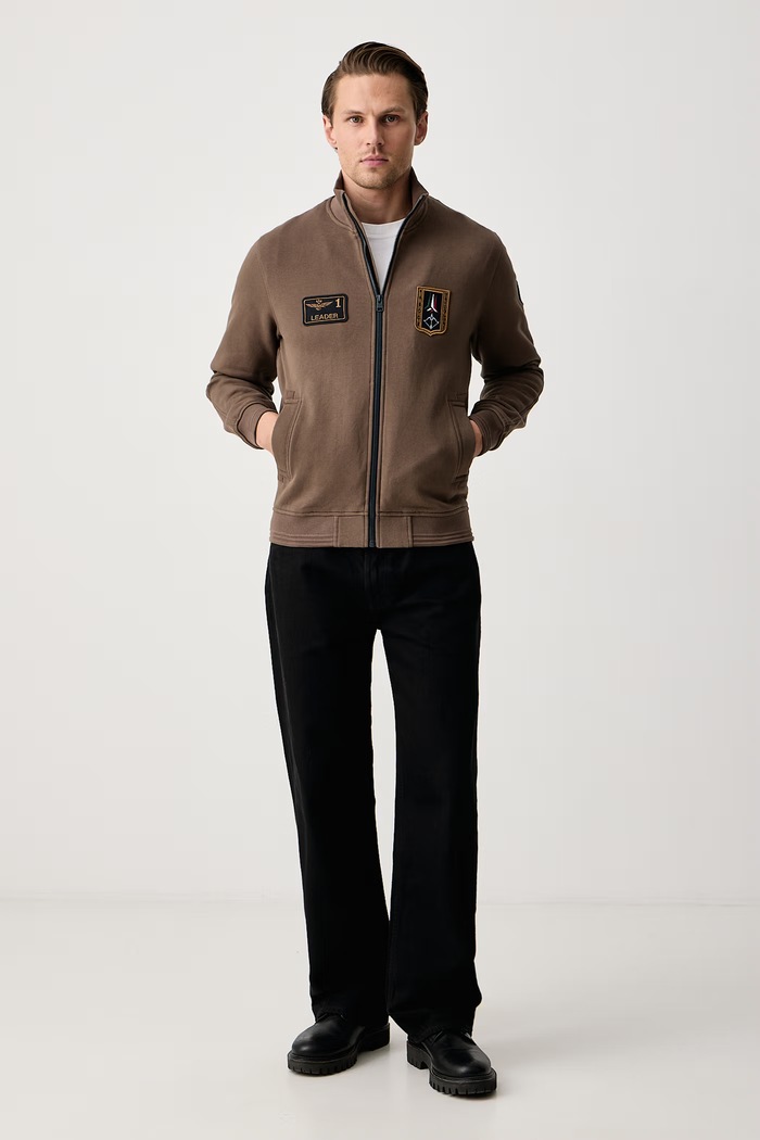 Aeronautica Militare Bluza rozpinana męska bawełniana FE2130UF00689 brązowy AW26