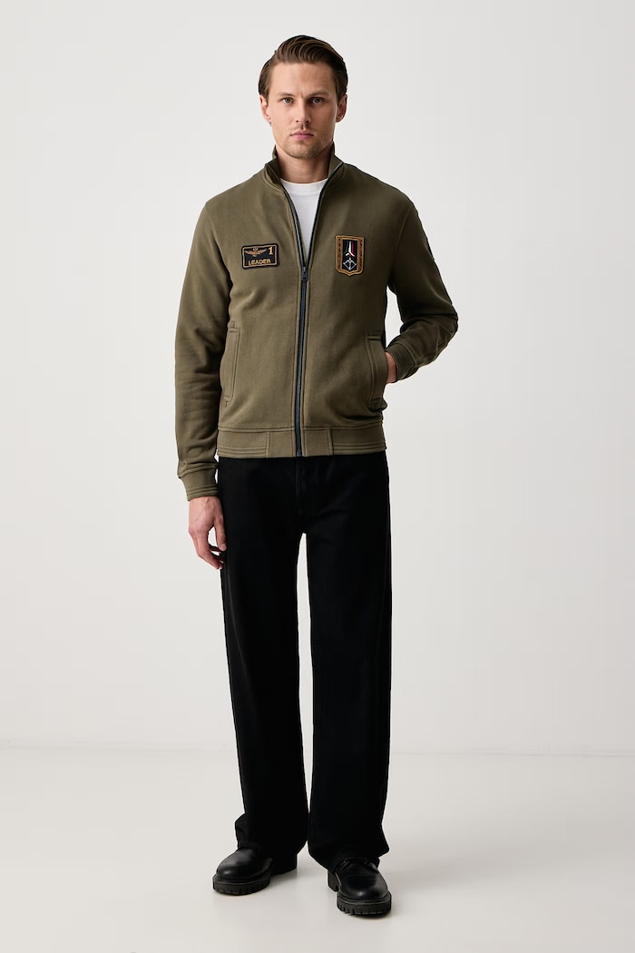 Aeronautica Militare Bluza rozpinana męska bawełniana FE2130UF00689 zielony AW26