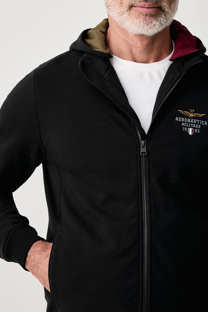 Bluza rozpinana męska bawełniana z elastanem Aeronautica Militare FE2097UF00662 czarny