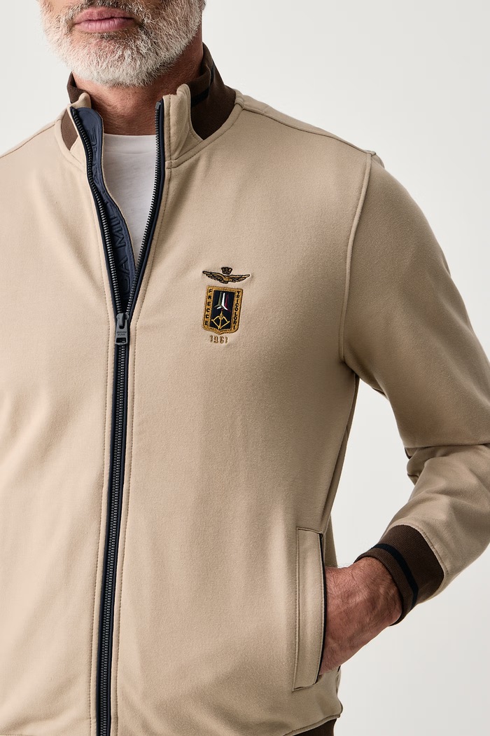 Bluza rozpinana męska bawełniana z elastanem Aeronautica Militare FE2089UF00662 beżowy