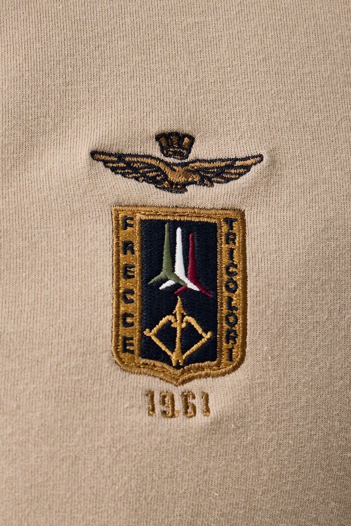 Bluza rozpinana męska bawełniana z elastanem Aeronautica Militare beżowy FE2089UF00662