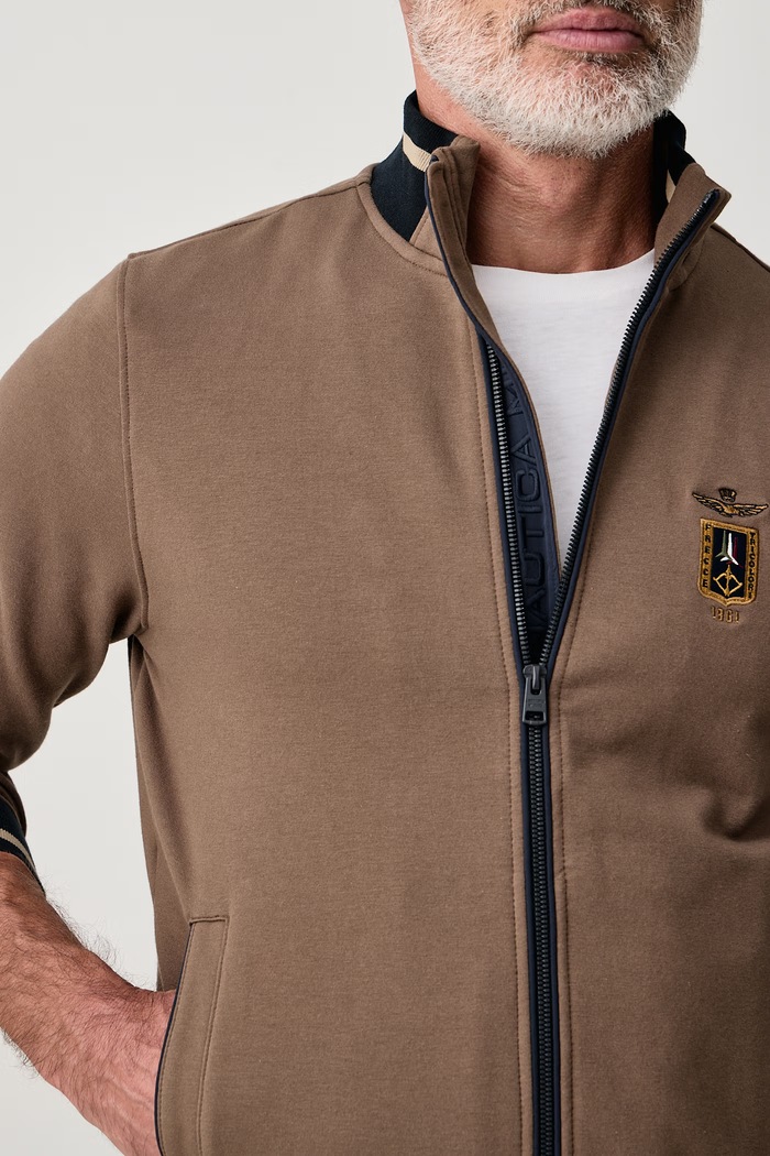 Bluza rozpinana męska bawełniana z elastanem Aeronautica Militare FE2089UF00662 brązowy