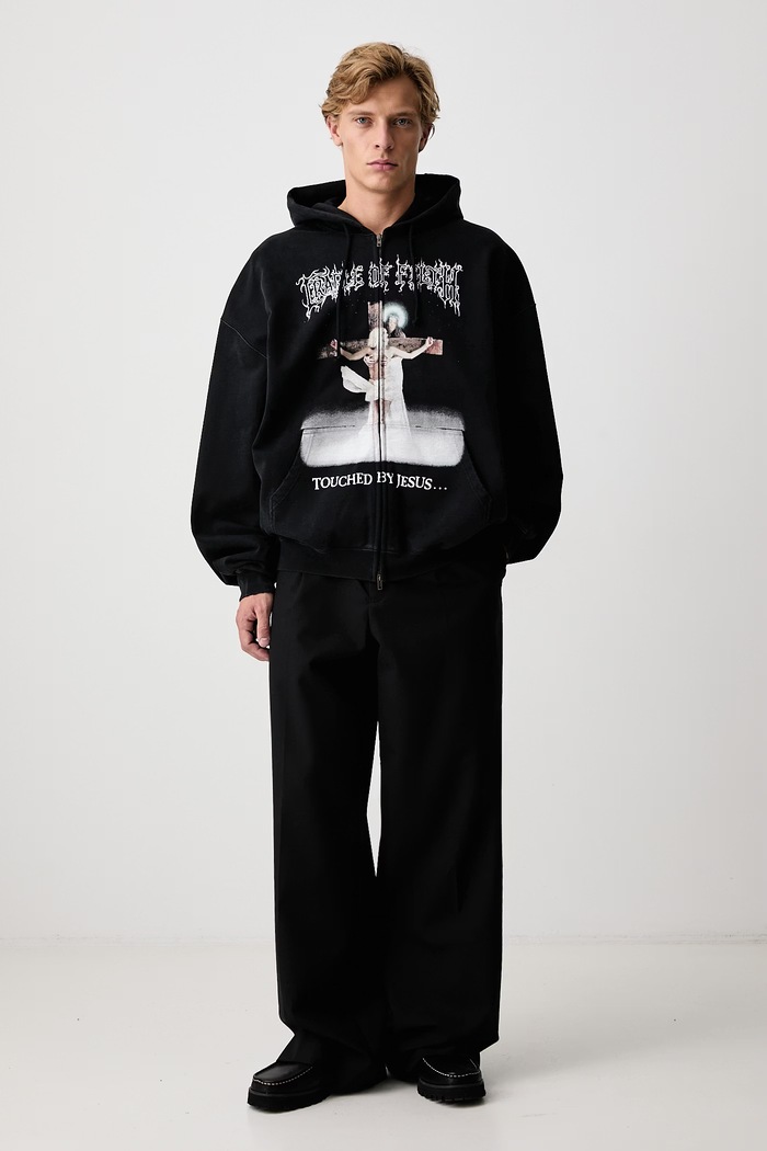 Vetements CoF Jesus bluza rozpinana z kapturem bawełniana męska MH27ZU208B czarny AW26